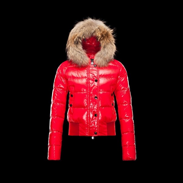 Moncler Moda Breve Fur Cap Slim rosso Cappotti uscita